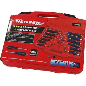 Pound-Through Screwdriver Set - 12 Piece Flat/ phlips Combination (Neilsen CT0710)