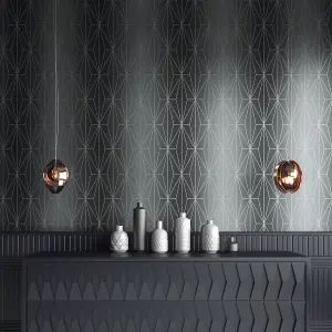 Muriva Grey & Gun Metal Geometric Metallic effect Embossed Wallpaper