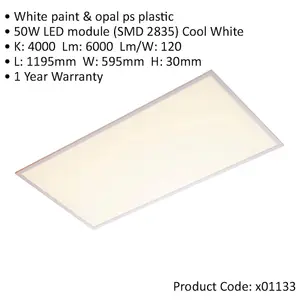 Rectangular Backlit LED Ceiling Panel Light - 1195 x 595mm - 50W Cool White LED