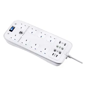 Masterplug Surge White 8 socket Extension lead with USB, 2m