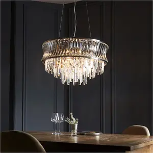 9 Light Hanging Ceiling Pendant & 2x Matching Wall Lights - Crystal Clear Glass Concave Dimmable Set