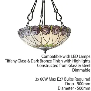 Tiffany Glass Hanging Ceiling Pendant Light Bronze Round Rose Lamp Shade i00123