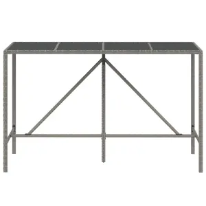 Berkfield Bar Table with Glass Top Grey 180x70x110 cm Poly Rattan