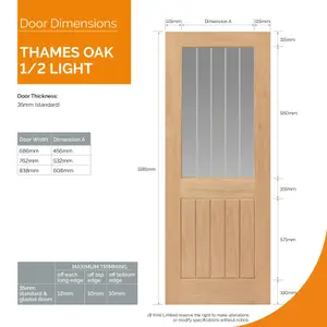 Thames Oak Half Light Glazed Internal Door - Unfinished