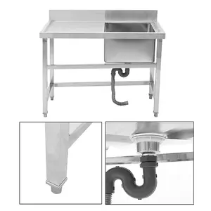 110cm Stainless Steel Commercial Catering Kitchen Sink Single Bowl with Left Drainboard