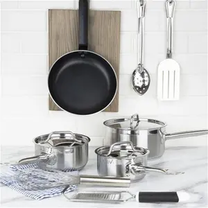 Nisbets Essentials Cook Like A Pro Stainless Steel & Aluminium 4-Piece Saucepan And Frying Pan Set