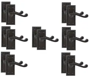 7 Pair of Matt Black Georgian Lever Latch Hnadles 107mm x 48mm  - Golden Grace