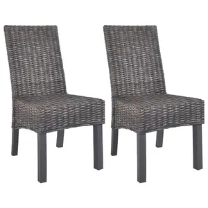 Berkfield Dining Chairs 2 pcs Brown Kubu Rattan and Mango Wood