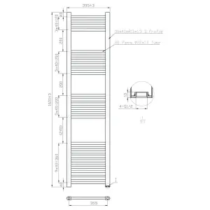 400x1600mm Matt Black Heated Towel Warmer Ladder Rail Radiator