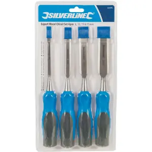 Silverline 4pc Wood Bevel Edge Carpentry Joiner Woodwork Chisel Expert Set