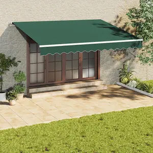 Garden Retractable Awning Manual Canopy Awning Patio Sun Shade Shelter for Door Window,Green,4 m x 3 m