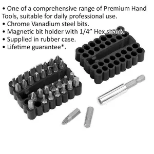 33 Piece Bit and Magnetic Adaptor Set - Chrome Vanadium Steel Bits - Rubber Case