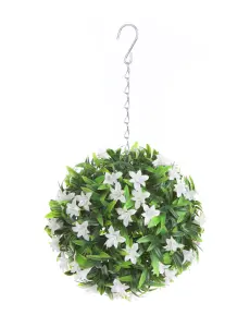 Best Artificial 23cm White Lily Hanging Basket Flower Topiary Ball - Suitable for Outdoor Use - Weather & Fade Resistant