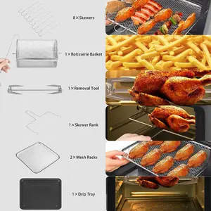 12L Large Air Fryer Oven, 1800W Family Size Digital Air Fryer With Rotisserie, Dehydrator, 12 Presets, 90 Minutes Timer, Preheat & Reheat Oil Less For Fry Roast Bake Grill (21 Recipes)