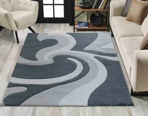 Valencia Modern Swirl Design Carved Area Rugs Black 60x110 cm