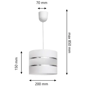 Luminosa Helen Cylindrical Pendant Ceiling Light White, Silver 20cm