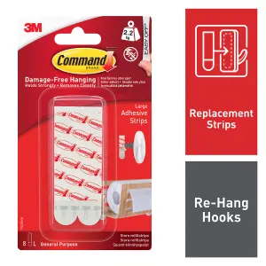 3M Command Large White Adhesive strip (Holds)4.4kg, Set of 8