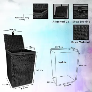 Arpan Resin Laundry Clothes Basket with Lid, Lock and Lining Storage Basket with Removable Lining (Black - Medium)