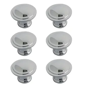 Zinc alloy Chrome effect Round Furniture Knob (Dia)35mm, Pack of 6