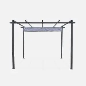 sweeek. 3x3m aluminium pergola with retractable roof Isla Grey 305x298x222 cm