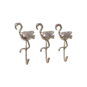 Melody Maison Set of 3 Silver Flamingo Wall Hooks