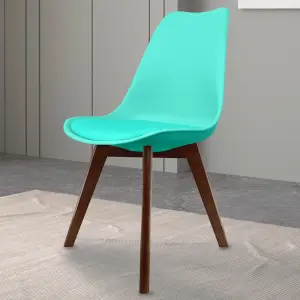 Soho Aqua Plastic Dining Chair with Squared Dark Wood Legs