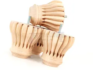 SET OF 4 REPLACEMENT FURNITURE BUN FEET RAW UNFINISHED TURNED WOODEN LEGS 110mm HIGH M8 (8mm)