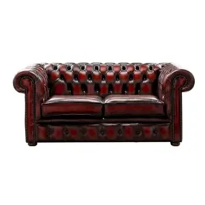 Chesterfield 2 Seater Antique Oxblood Leather Sofa Settee Bespoke In Classic Style