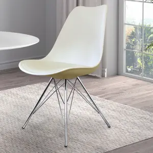 Soho Vanilla Plastic Dining Chair with Chrome Metal Legs