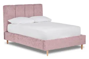 Zen Fabric Bed With Fluted Headboard Panels Bed Base Only 4FT Small Double- Pavia Powder