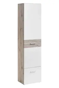 Gustavo IV Hallway Set: Elegant Storage Solution with LED Lighting - W2100mm x H2000mm x D350mm in Oak Wellington & White Gloss