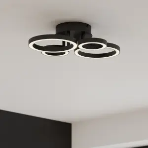 GoodHome Cyber Matt Metal & plastic Black 4 Lamp LED Circular Ceiling light