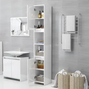 Berkfield Bathroom Cabinet High Gloss White 30x30x183.5 cm Engineered Wood