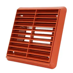 Kair Terracotta Louvred Wall Vent Grille 155mm External Dimension with 110mm x 54mm Rectangular Rear Spigot