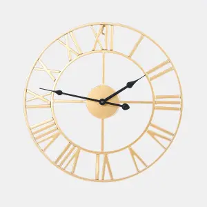 Large Wall Clock Roman Numerals Skeleton Big Open Round Face, Gold