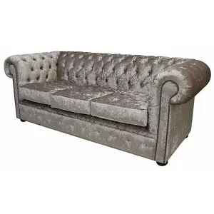 Chesterfield 3 Seater Sofa Settee Shimmer Mink Velvet In Classic Style