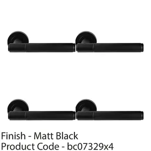 4 PACK - Luxury Knurled Door Handle Set - Matt Black Angled Lever on Round Rose