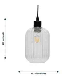 First Choice Lighting Batley Clear Ribbed Glass Easy Fit Pendant Shade