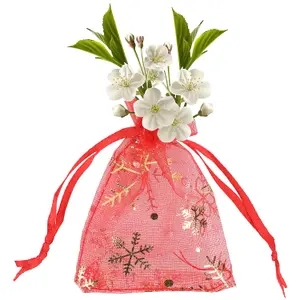 Neel Blue Christmas Gift Bag Red Snowflakes Glitter Organza Bag, 7x9cm - Pack of 100