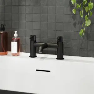 GoodHome Owens Matt Black Deck-mounted Manual Double Bath Filler Tap