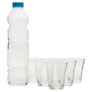 URBNLIVING 32cm Height Water Bottle Jug & 6 Drinking Glasses Tumblers  Glassware Set