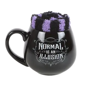 Something Different Normal Is An Illusion Gothic Mug and Sock Set Black/Purple (One Size)