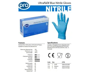 Pro Ultra Flex Blue Nitrile Gloves (100) Large