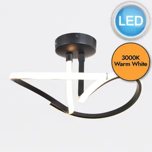 First Choice Lighting Matt Black LED Swirl Ceiling Light