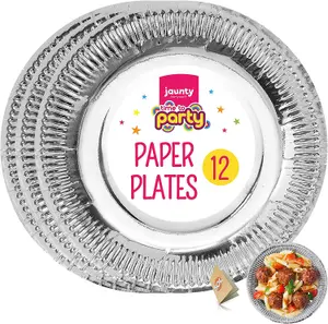 12pk Silver Paper Plates 9 Inch Silver Party Plates for All Occasions Silver Plate for Christmas Birthday Silver Disposable Plates