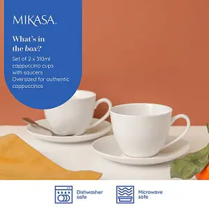 Mikasa Chalk Set of 2 Cappuccino Cups & Saucers