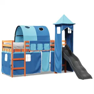 Berkfield Kids' Loft Bed with Tower Blue 80x200 cm Solid Wood Pine