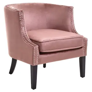 Interiors by Premier Pink Velvet Studded Chair, Easy to Clean Leather Armchair, Body Supportive Accent Chair