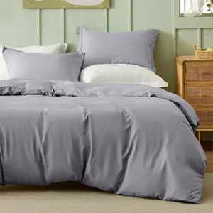 Odil Microfiber Solid Colour Duvet Cover Set with Pillowcases Grey / Double Duvet Cover Set