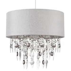 First Choice Lighting Large 40cm Easy Fit Shade in Grey with Acrylic Droplets